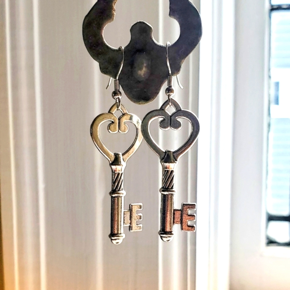 Steampunk  SilverTone key earrings